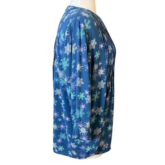 Coldwater Creek 3/4 Sleeve Pintuck Snowflake Whimsy Tunic Large Blue Aqua Purple - Picture 3 of 8